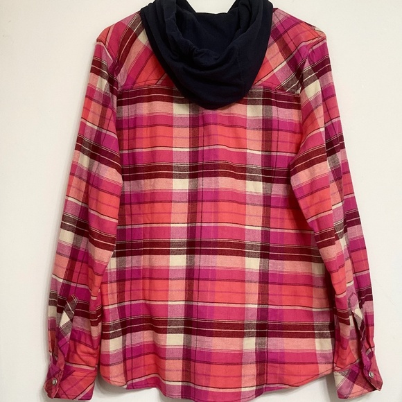 Legendary Whitetails Womens Plaid Flannel Hooded Shirt Pearled Snaps Size M - Picture 2 of 5